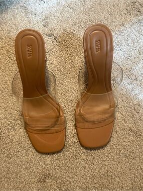 Zara Tan Clear-Strap Heels